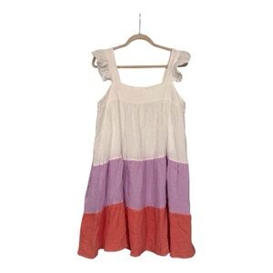 Color Block Cotton Gauze Mini Dress
